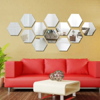 12PCs/Set DIY 3D Mirror Wall Stickers Hexagon Home Decor Acrylic Mirror Decor Sticker Mural Removable Room Decal Art Ornament
