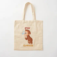 Stay Curious Curious George Design Cotto Canvas Bag Grocery Travel Fashion Foldable Reusable Shopper Unisex Women Printed