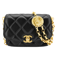 Chanel 香奈兒 展示品 Coco 菱格羊皮大金幣斜背包-17cm(AS2189-黑)