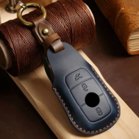 Luxury Leather Car Key Case Cover Fob Pouch for Mercedes Benz C260L S320L E200L E300 C260 C200L Accessories Keychain Holder