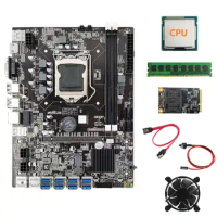B75 BTC Mining Motherboard+CPU+Fan+DDR3 4GB 1600Mhz RAM+128G SSD+SATA Cable+Switch Cable LGA1155 8XPCIE to USB Board