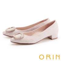 ORIN 方釦尖頭格紋毛呢低跟鞋 粉色