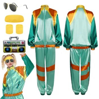 70s 80s Hippie Cosplay Fantasy Mint Green Tracksuit Retro Hip Hop Disco Costume Disguise Women Roleplay Fantasia Outfits