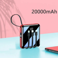 Mini Power Bank 20000mAh Cell Phone Portable Charger with Cable LED Light Powerbank For Xiaomi External Mobile Battery Poverbank