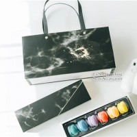 Black Marble texture Macarons boxes Black cake Box dessert pastry Moon Cake packaging boxes100 pieces/lot