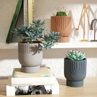 Nicole Cylindrical Garden Pots with Tray Silicone Mold for Cement Handmade Jesmonite Planters Making Home Decor