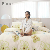 【BUHO 布歐】法蘭絨清新花草四件式兩用被毯床包組-加大(多款任選)