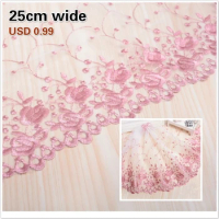 White Mesh Gauze Pink Embroidery Exquisite Lace DIY Ladies Wedding Children Clothing Fabric Cradle Home Textile Sofa Trim Renda