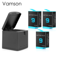 For Gopro Hero 12 11 10 9 Battery Three Charger for Gopro Hero 11 10 9 Black 1720mAh Li-ion Batteria Camera Accessories