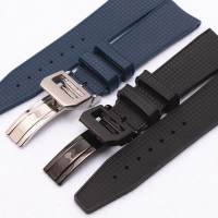 MERJUST Brand 22mm Rubber Silicone Watchband Black Blue Watch Strap For IWC PILOT PORTUGIESER IW3231