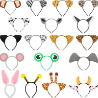 18PCS Animal Ears Headbands Jungle Animal Hair Hoop Bunny Tiger Mouse Cat Cow Bee Headband for Kids Adults Animal Cosplay
