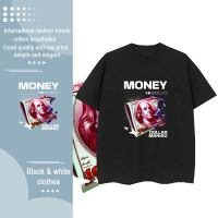 [COD] เสื้อยืดลายธนบัตรเงิน DOLLAR MANIAC สีดำ ทรงโอเวอร์ไซส์ หลวมสบาย 180g มิลค์ซิลค์ เหมาะสำหรับผู