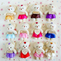 For Christmas Gift NEW 12CM 6pcs/lot pp cotton kid toys plush doll mini small teddy bear flower bouquets bear for wedding