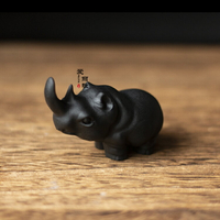 新品天然黑曜石犀牛手把件雕刻擺件創意精品桌面小飾品可愛小禮物