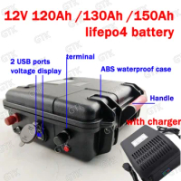 GTK 12V 150Ah waterproof 12V 130Ah lithium 12V 120AH Lifepo4 battery BMS 4S 12.8V for Solar Energy storage Go Cart +20A Charger