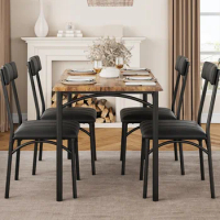 Dining Table Set for 4, Rectangular Dining Room Table Set with 4 Upholstered Chairs, 5 Piece Kitchen Table Set