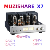 Hot sale MUZISHAREX7 KT88 Push-Pull tube amplifier HIFI GZ34 Lamp Amp 45W*2 12AX7x1, 12AU7x2, KT88x4, 5AR4x1