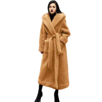 Plush Faux Fur Teddy Coat Women Parka Winter Wool Jacket Casual Large Size Long Teddy Jacket Female Thick Warm Hooded Outwear