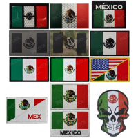 Mexico Embroidered Patches Reflective Multicam Mexican Flag Tactical Military Emblem Skull Appliqued PVC Rubber Armband Badges