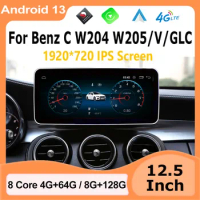 Android 13 Snapdragon 665 12.5" Car Multimedia Radio player GPS Navigation CarPlay Auto For Benz C Class W204 W205 2014-2018 4G