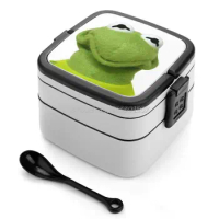 Kermit The Amphibian Double Layer Bento Box Portable Lunch Box For Kids School Kermit The Frog Kermit Frog Muppets Cursed Frog C