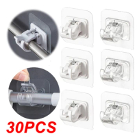 Self Adhesive Hooks Punch-free Curtain Rod Clip Hook Shower Curtain Rod Hanging Holder Household Fixed Clip Hanging Hook Holder