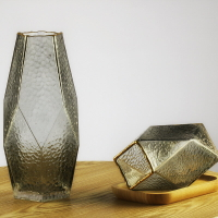 歐式輕奢幾何金邊玻璃花瓶養花器創意簡約現代家居擺件飾品工藝品