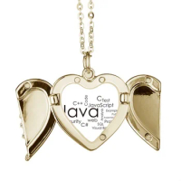 Programmer Program Related Java Folded Wings Peach Heart Pendant Necklace