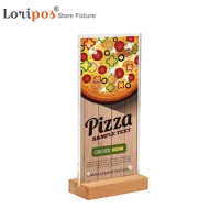 10*20cm Tabletop Wood Base Sign Holder For Restaurant Library Coffee Book Store Upright Acrylic Table Menu Holder Display