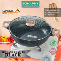 (TRENDNOW) GOHAPPY WOK 32  Panci set Germany Granite Greblon C3+ KUALI JUMBO Anti lengket 3x lebih t