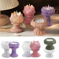 Lotus Light Candle Holder Silicone Molds DIY Handmade Concrete Cement Candlestick Wedding Home Table Decor Epoxy Resin Mold