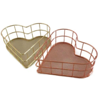 2 Piece Metal Tray Fruit Trays Jewelry Storage Trays Iron Mesh Basket Heart Wire Basket File Storage Basket Book
