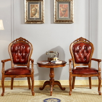 歐式真皮餐椅 家用書房椅子美式實木布藝新古典麻將靠背單人凳子