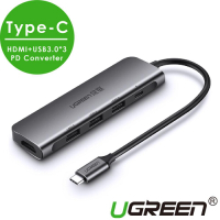 綠聯 Type-C集線器HDMI +USB 3.0*3 +PD Converter 台灣晶片