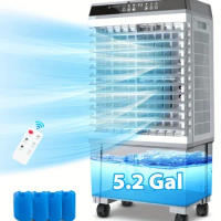 Large 5.2 Gallon Evaporative Air Cooler with Remote Control, Powerful 1800 CFM Swamp Cooler, 3-Speed Cooling Fan and 4 Ice Packs