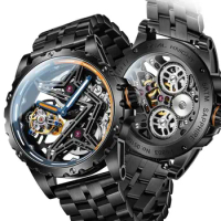 Ideal Knight TOP Brand Tourbillon Watch for Men Transparent 44mm Big Dial Sapphire Mirror Luminous Men's Wristwatch (Great wall)