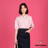 【Hush Puppies】女裝 襯衫 知性直條紋V領連袖襯衫(紅白條紋 / 43212106)