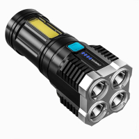 3Pcs 4 LED+COB Beads Strong Flashlight USB Charging Power Display Portable Torch