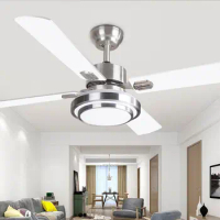 52" Ceiling Fan Light 5 Stainless Steel Blades LED Fan Lamp and Remote Control Bathroom Accessories Ceiling Fan with Light