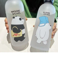 Home Travel Cute Panda Cup Food Grade Plastic Clear Frosted Cartoon Drink Kettle With Straw Leakproof Cup 1000ML