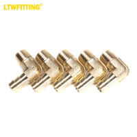 LTWFITTING 90 Degree Elbow Brass Barb Fitting 3/8 ID Hose x 1/4-Inch Male NPT Air Gas (Pack of 5)