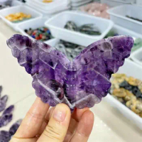 12CM Natural Amethyste Butterfly Carving Crystal Crafts Home Decoration Healing Gemstone Girl Birthday Present 1PCS