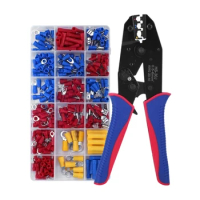 Y1UD Crimping Pliers Cable Lugs Set Wire Crimping Tool Kits Adjustable Ratchat Crimper Plier with 300Pcs Cable Lugs Durable