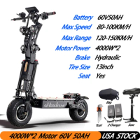 80-100 KM/H Max Speed 8000W Dual Motor 50-150 KM Mileage 70/V60V50Ah Panasonic Battery 13/14 Inch Fat Tire Electric Scooter