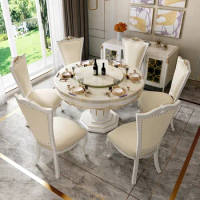 American light luxury marble dining table simple European solid wood round dining table chair combination dining table with turn