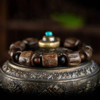 Natural Brunei Black Oil Aged Material With Agarwood Bracelet Agarwood Bracelet Men Buddha Beads Sinking Bucket Bead Fidelity
