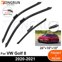 3PCS Car Wiper for VW Golf 8 2020-2021 Front Rear Windshield Windscreen Wiper Blade Rubber Accessories