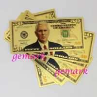Wholesale 100 Pcs US $ 50 Dollar Pence Crafts Banknotes Colorful Golden Color Notes Collections Gift