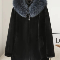 Mink Fur Coat for Women's 2023 Winter Fur and Fur Mom's Wear Gold Mink Fur Coat Hooded