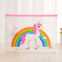 2pcs Kawaii Cartoon Unicorn Pencil Case Cute A5 Transparent PVC Pencil Bag For Girls Kids Children School Supplie Stationery